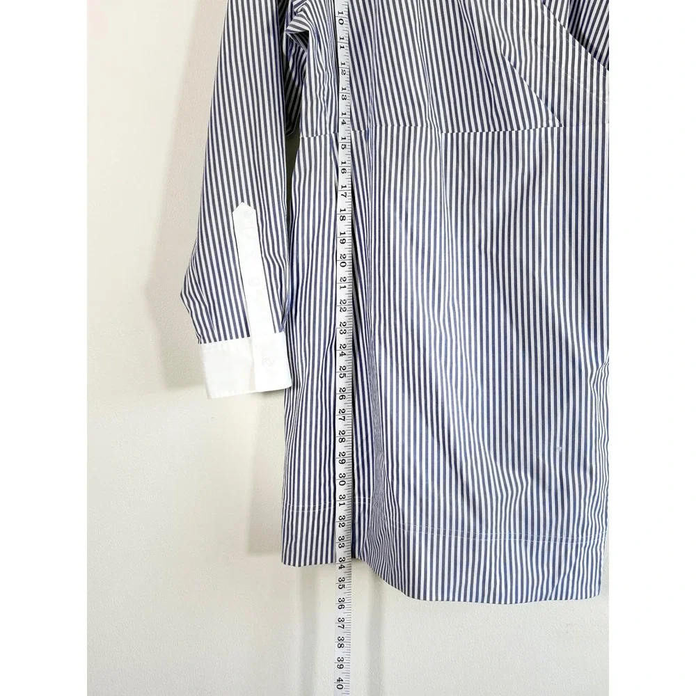 NWT SPANX The Best Stretch Cotton Poplin Wrap Shirtdress Blue White‎ Stripe L